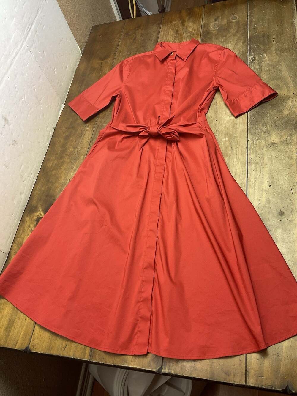 Lauren Ralph Lauren Tie Front Linen Shirtdress Green Label Red Size 6